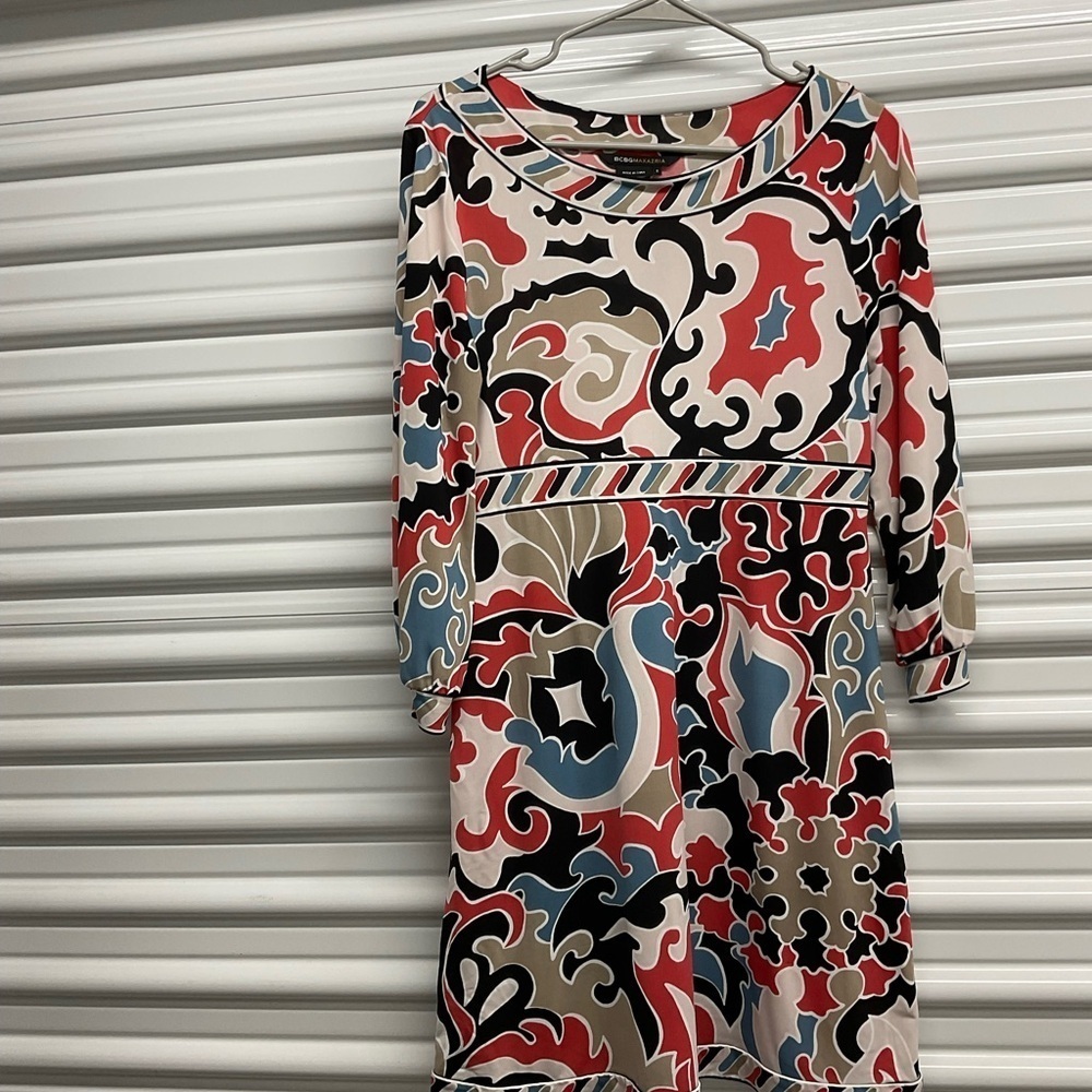 BCBGMaxAzria Long Sleeve Dress with Bold Multicolor Design Size S - Picture 7 of 7